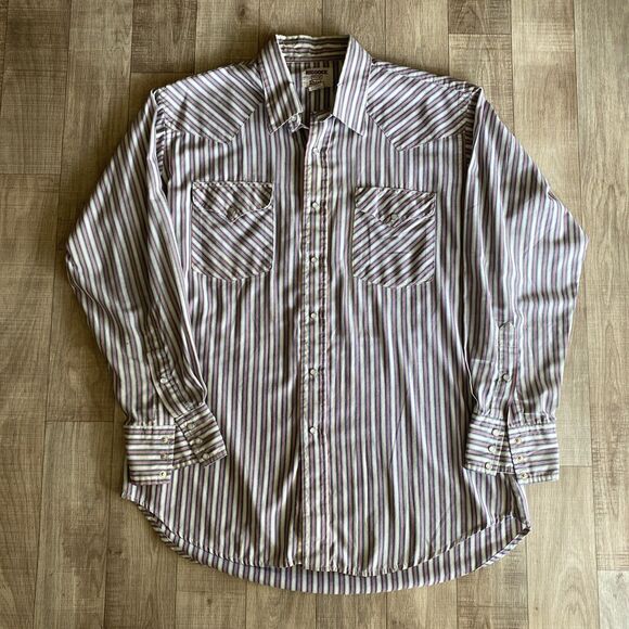 VTG Ruddock Shirts Men Pearl Snap Front Shirt LS Made In USA Size 16 1/2 - Picture 1 of 7